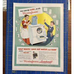 1949 PRINT AD WESTINGHOUSE WASHING MACHINE Little Boy In Policeman Costume